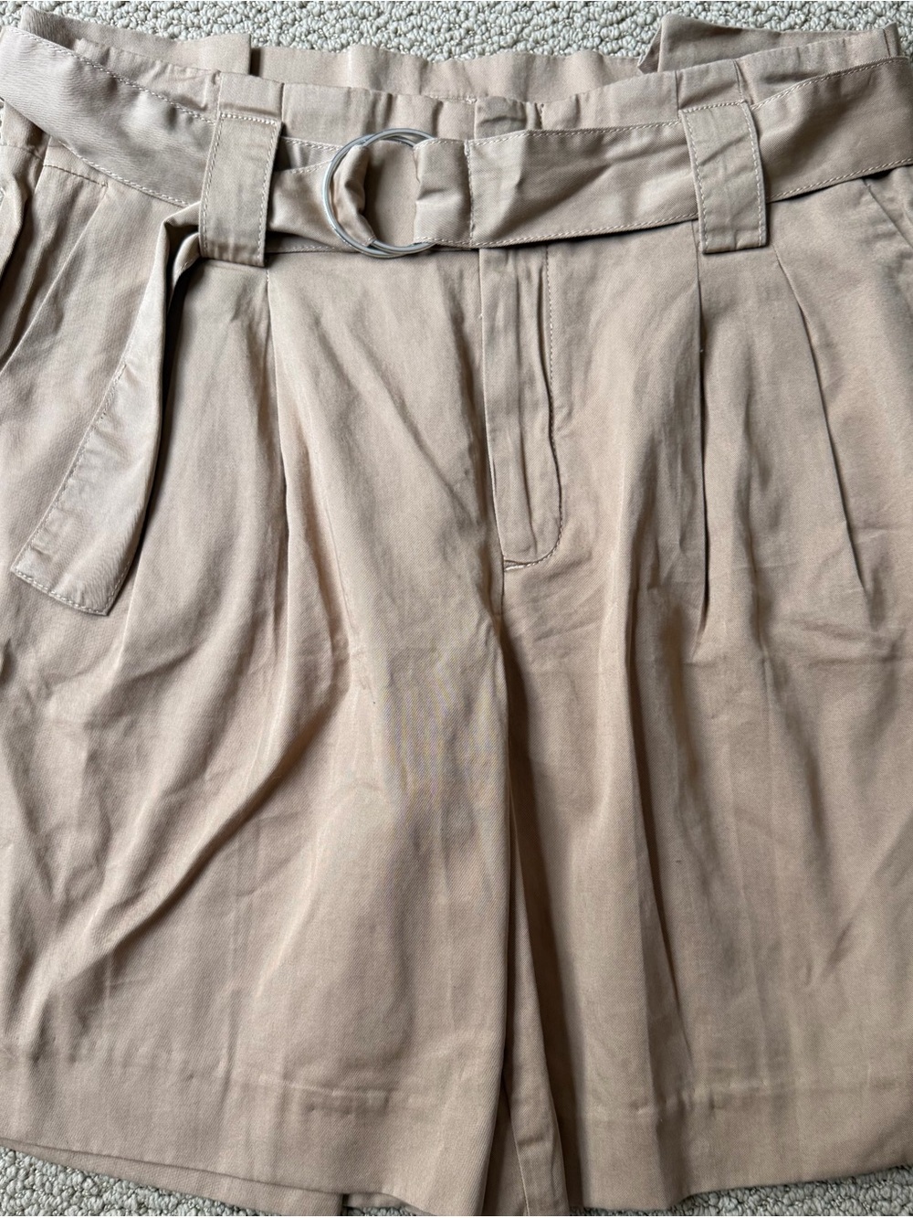 Maeve Neutral Tan High-Rise Shorts with Fabric Waistband